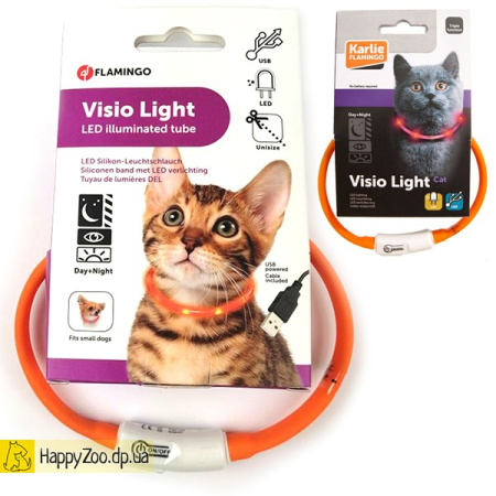 Flamingo Visio Light Led светящийся ошейник для котов, оранжевый, 35см Flamingo Visio Light Led светящийся ошейник для котов, оранжевый, 35см